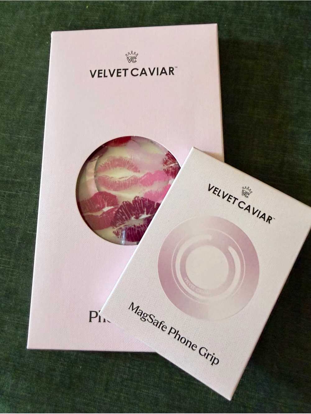 Velvet Caviar Pink lips phone case with matching MagSafe ring